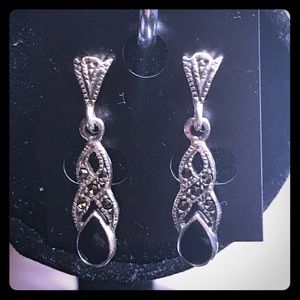 Vintage black onyx marcasite earrings